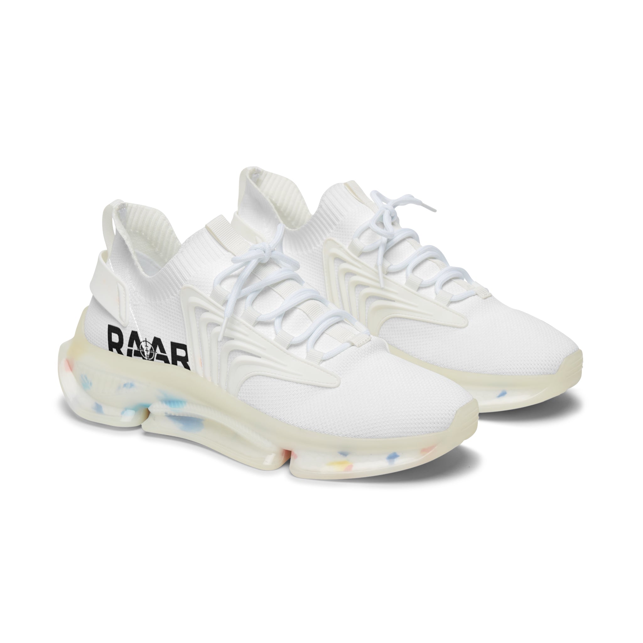 Women's White Mesh Sneakers — Lightweight Breathable Athletic Shoes with 'RAAR' Accent