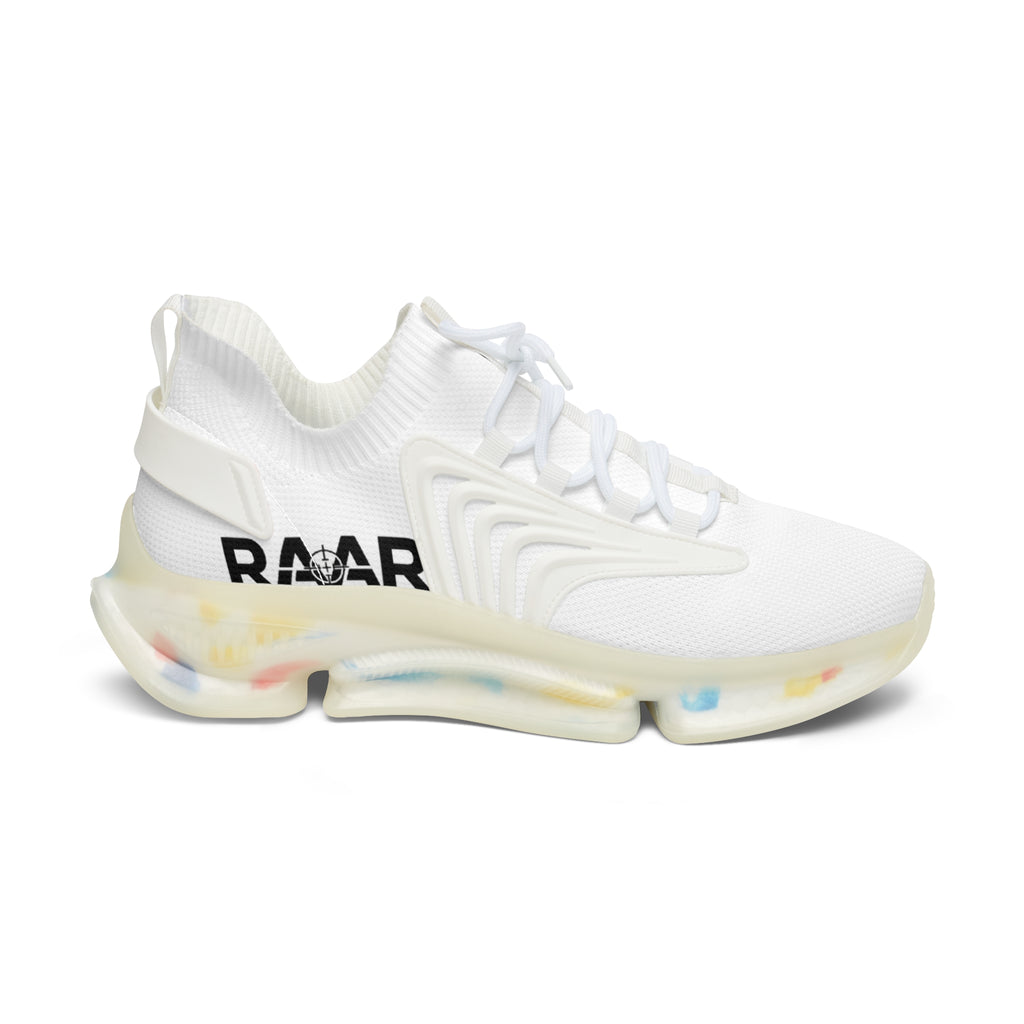 Women's White Mesh Sneakers — Lightweight Breathable Athletic Shoes with 'RAAR' Accent