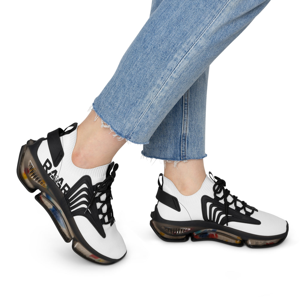 Women's White Mesh Sneakers — Lightweight Breathable Athletic Shoes with 'RAAR' Accent