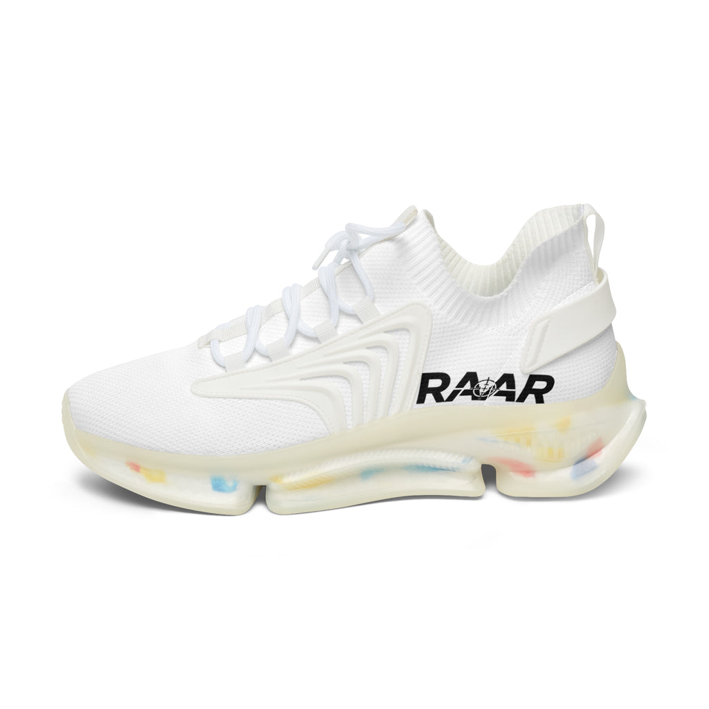 Women's White Mesh Sneakers — Lightweight Breathable Athletic Shoes with 'RAAR' Accent