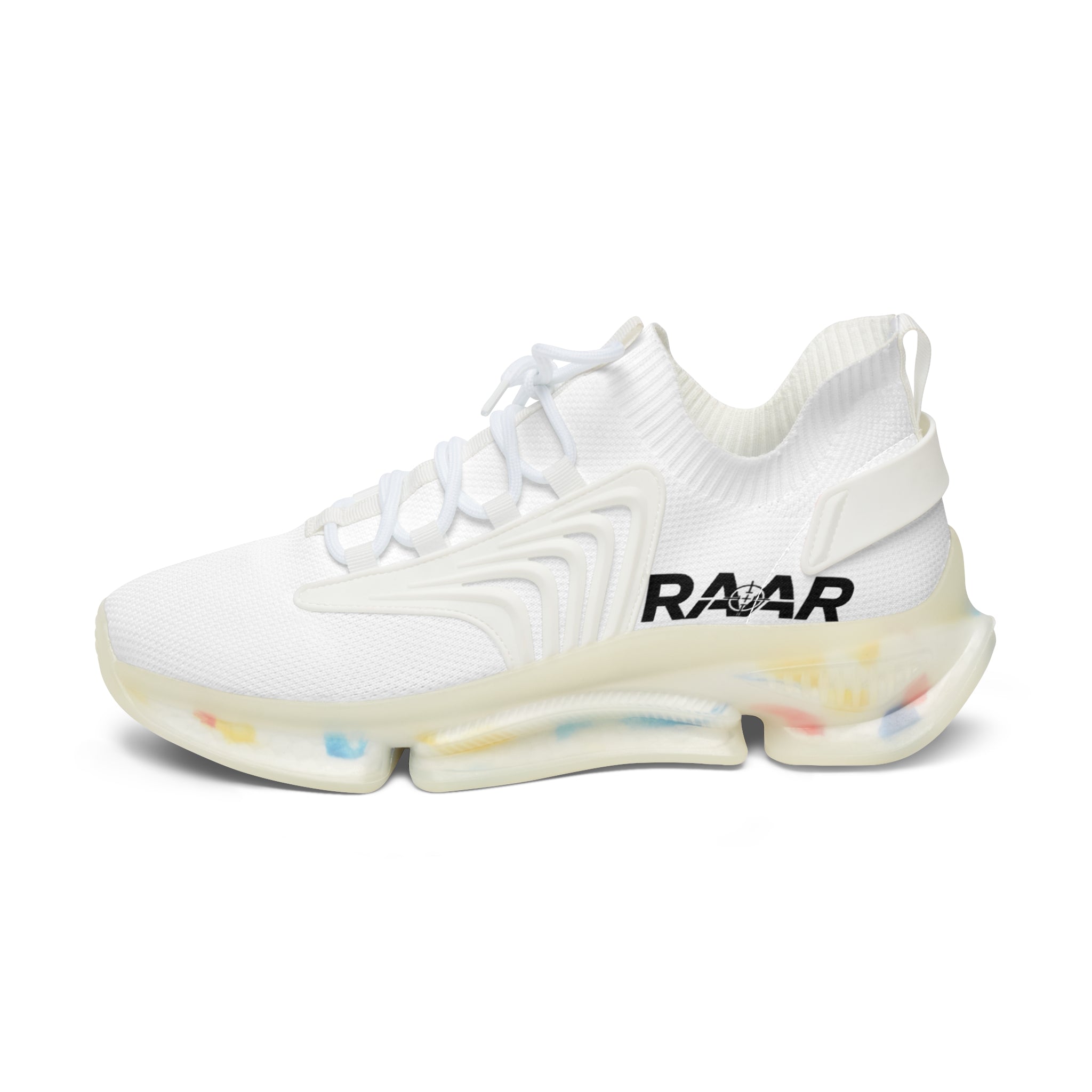 Women's White Mesh Sneakers — Lightweight Breathable Athletic Shoes with 'RAAR' Accent