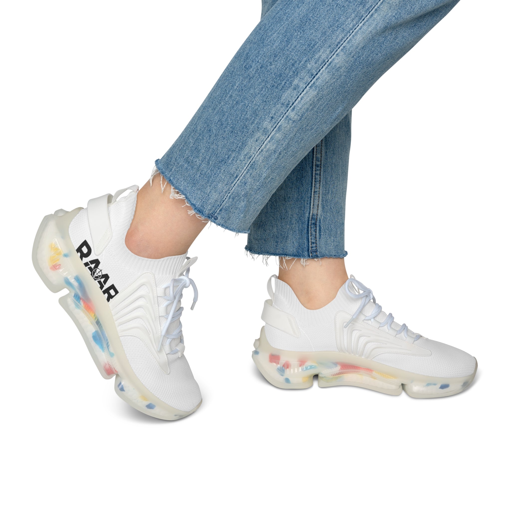 Women's White Mesh Sneakers — Lightweight Breathable Athletic Shoes with 'RAAR' Accent