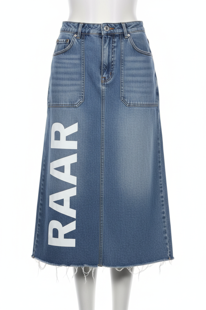 RAAR Light Wash Denim Midi Skirt