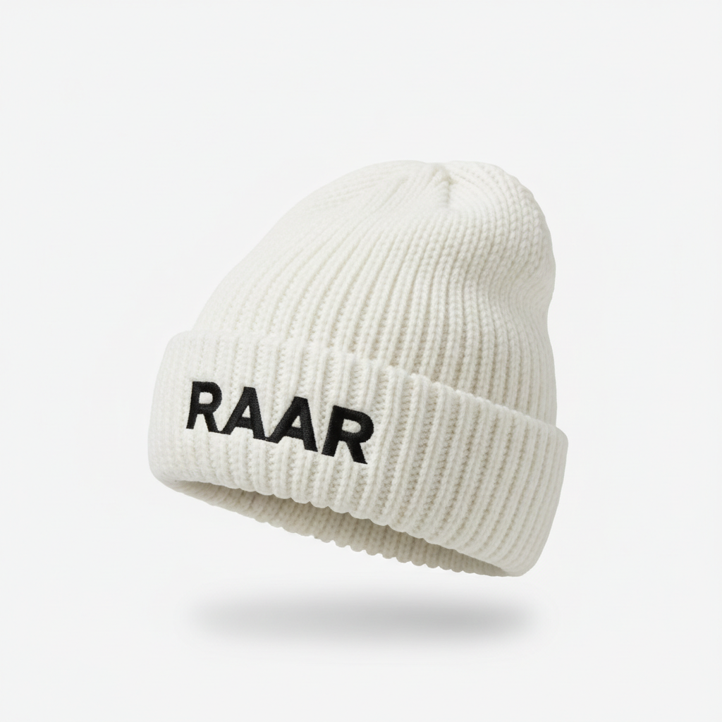 RAAR White Beanie - Black Letters