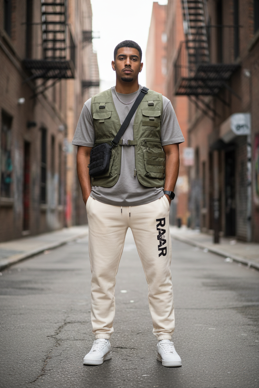 Male model wearing Ivory RAAR Joggers