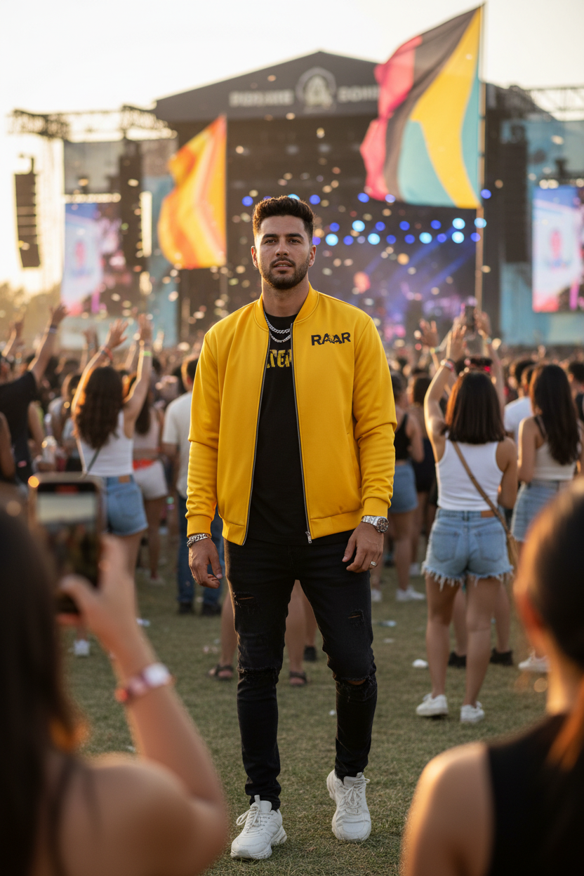 RAAR yellow bomber jacket with logo on top left chest corner