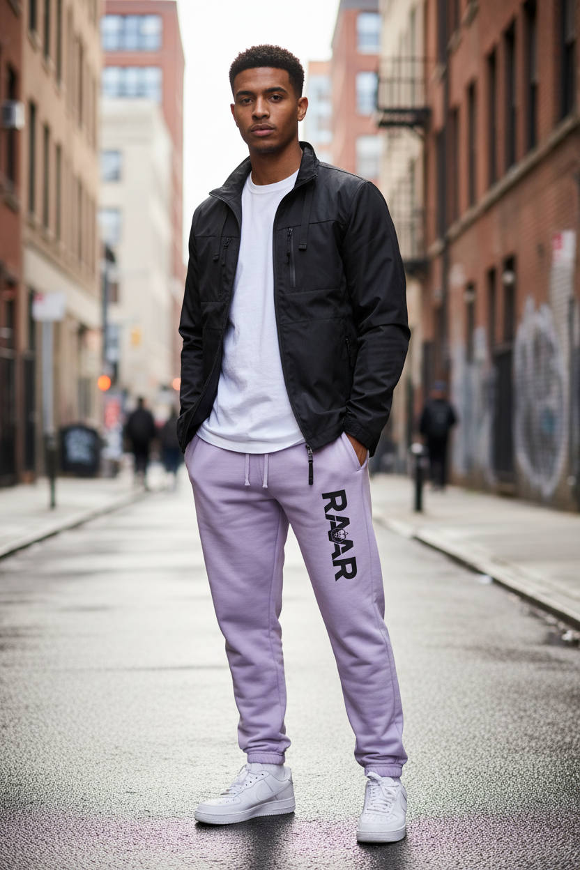 Male model wearing Hydrangea RAAR Joggers