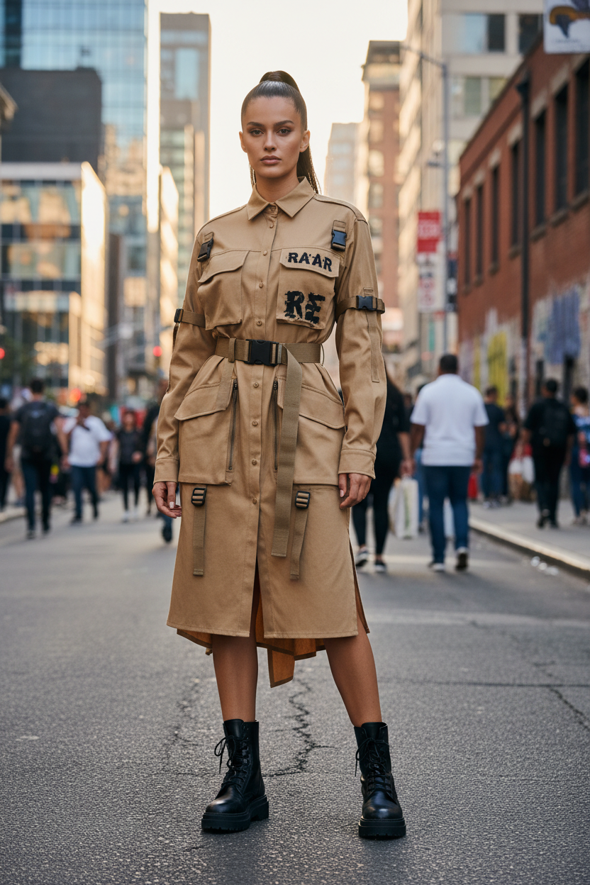 RAAR Urban Recon Shirt Dress Tan with RAAR logo