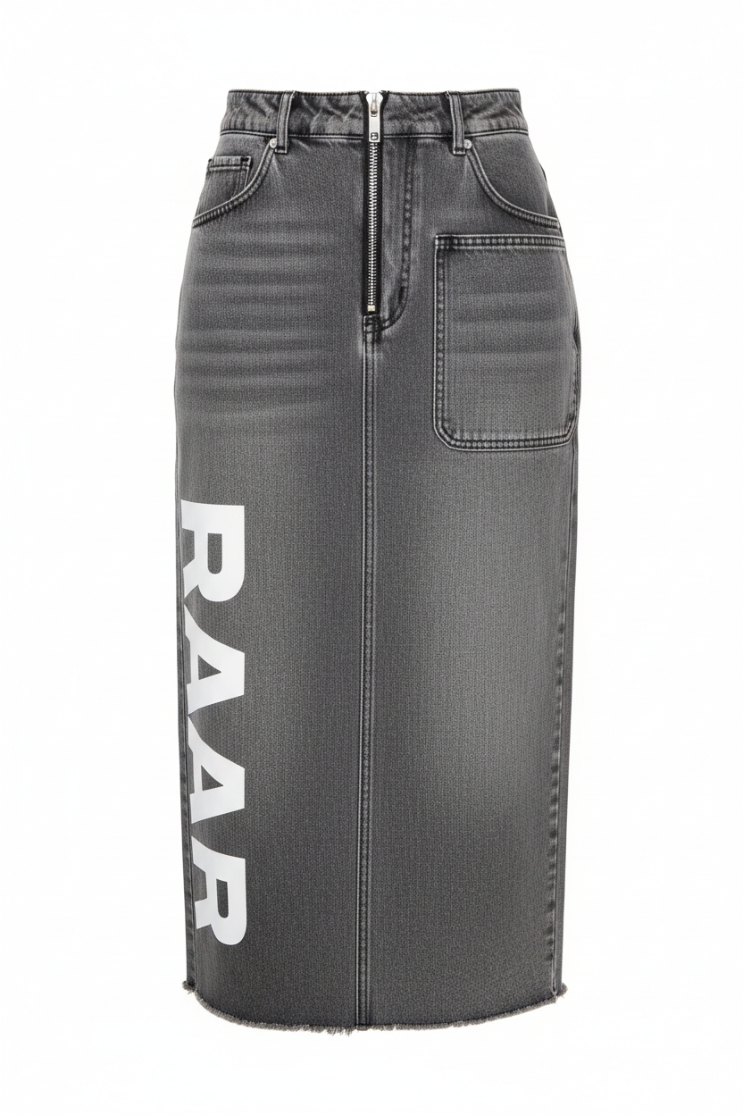 RAAR Grey Denim Midi Skirt