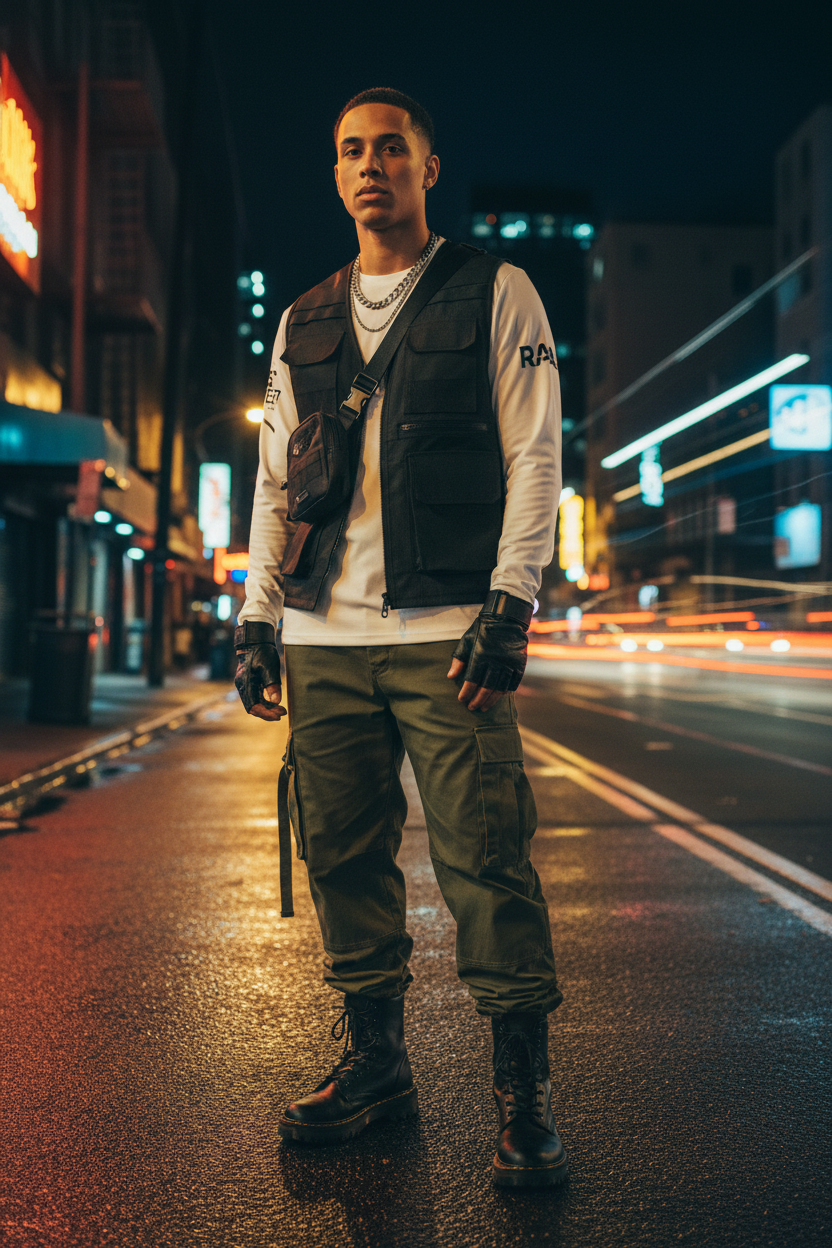 Model wearing Long Sleeve Shirt - golden hour urban lifestyle