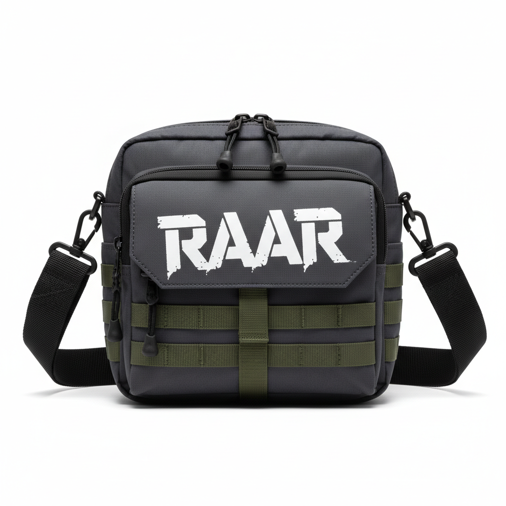 RAAR Tactical Crossbody Bag Gray with RAAR logo