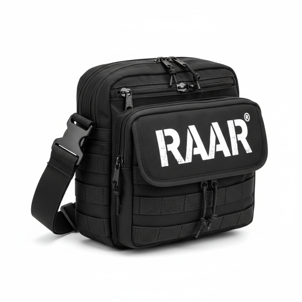 RAAR Tactical Crossbody Bag Black with RAAR logo